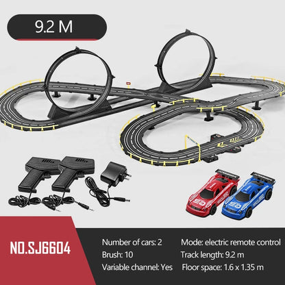 Electric Powered Slot Car Racing Kids Toy Race Track Set Includes 2 Hand Controllers Featuring 1:43 Scale