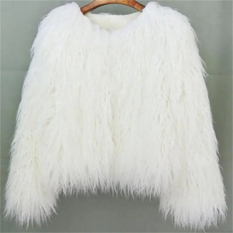 Women's Fur Coat Colorful Furry Pink Lamb Wool Faux Fur Coat Female Shaggy Sheepskin Coat Winter Artificial Fur Jacket