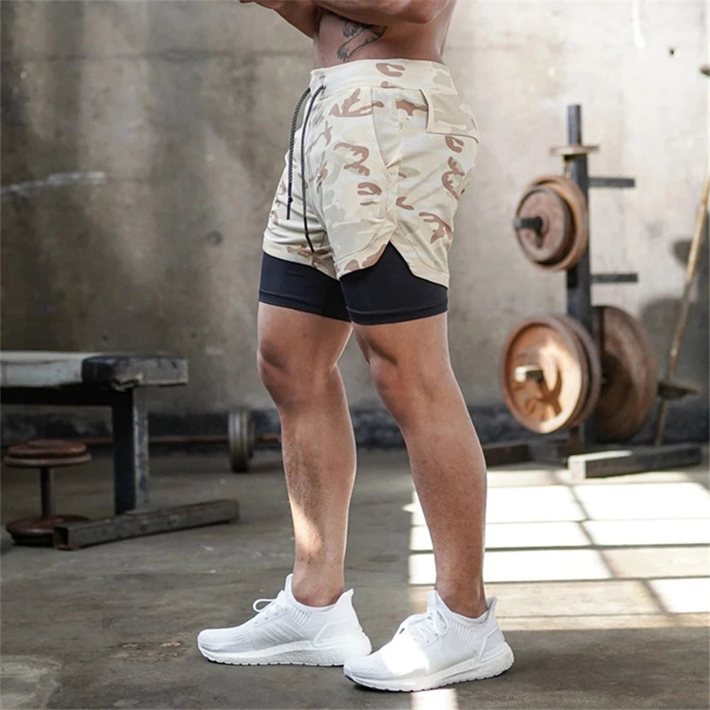 2025 Summer Running Shorts Men 2 in 1 Sports Jogging Fitness Shorts Training Quick Dry Mens Gym Men Shorts Sport gym Short Pants