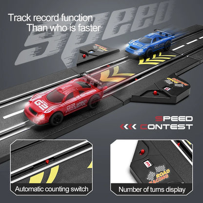 Electric Powered Slot Car Racing Kids Toy Race Track Set Includes 2 Hand Controllers Featuring 1:43 Scale