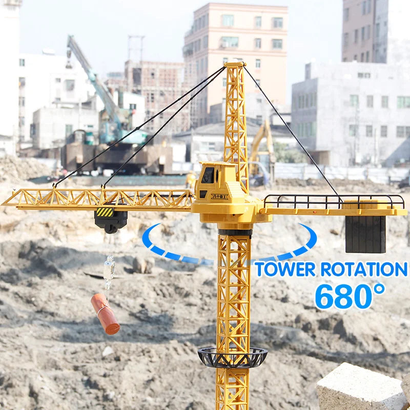 New 2026 Upgraded Version Remote Control Construction Crane 6CH 128CM 680 Rotation Lift Model 2.4G RC Tower Crane Toy For Kids