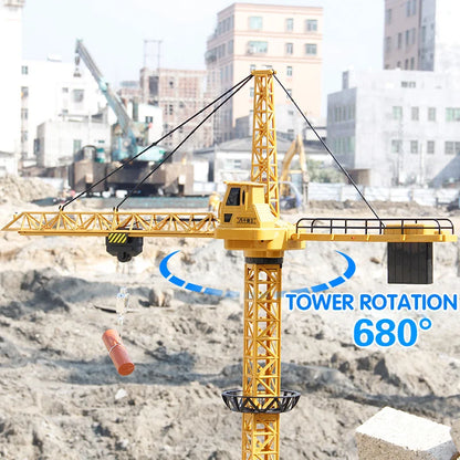 New 2026 Upgraded Version Remote Control Construction Crane 6CH 128CM 680 Rotation Lift Model 2.4G RC Tower Crane Toy For Kids