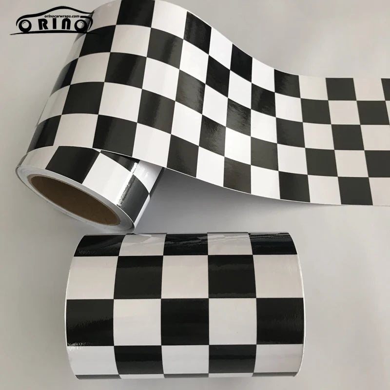 15x500cm Black And White Glossy Racing Sports Checkered Flag Vinyl Decal Motorbike Car Sticker Wrap Foil Air Release