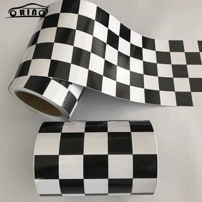 15x500cm Black And White Glossy Racing Sports Checkered Flag Vinyl Decal Motorbike Car Sticker Wrap Foil Air Release