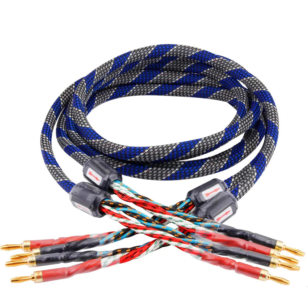 2 to 4 Banana Speaker Cable Hifi Audio Cable High End Audio Amplifier One Pair Copper Jack Ofc Speaker Cable Banana Plug Cable