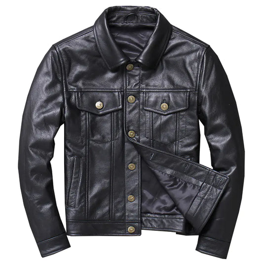 Men Tight Fit Genuine Leather Motorcycle motorbike bike Jacket