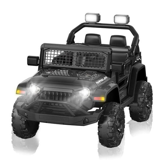 Ride on Truck Car 12V Kids Electric Vehicles w/Parent Remote Control Children Ride On SUV Toy w/Safety BeltForward and Reverse FunctionsBattery PoweredSpring SuspensionMusic and Lights-Black
