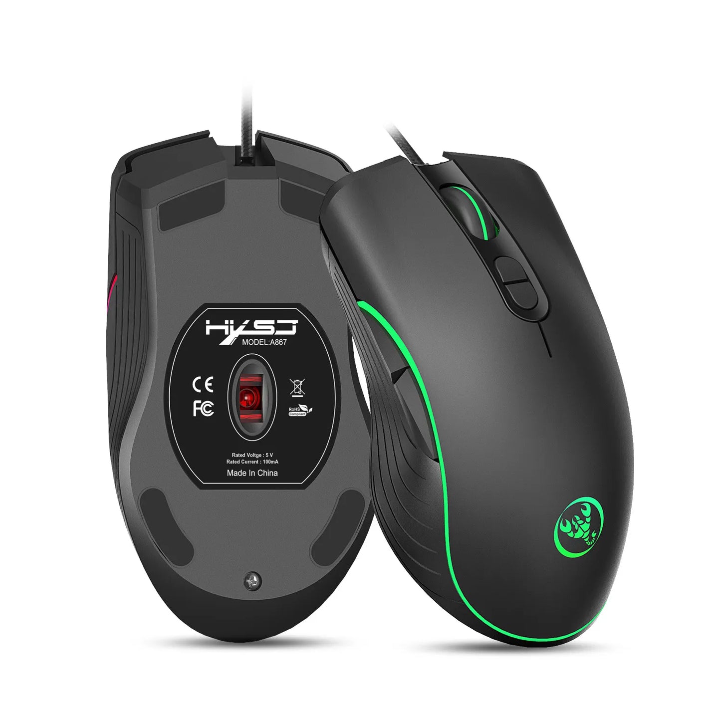Glowing Wired Gaming Mouse 6400 DPI sensor four adjustable resolution