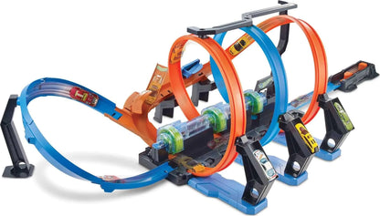 Hot Wheels Toy Car Track Set Corkscrew Crash with 1:64 Scale Car 3 Crash Zones Powered by Motorized Booster for Continuous Action