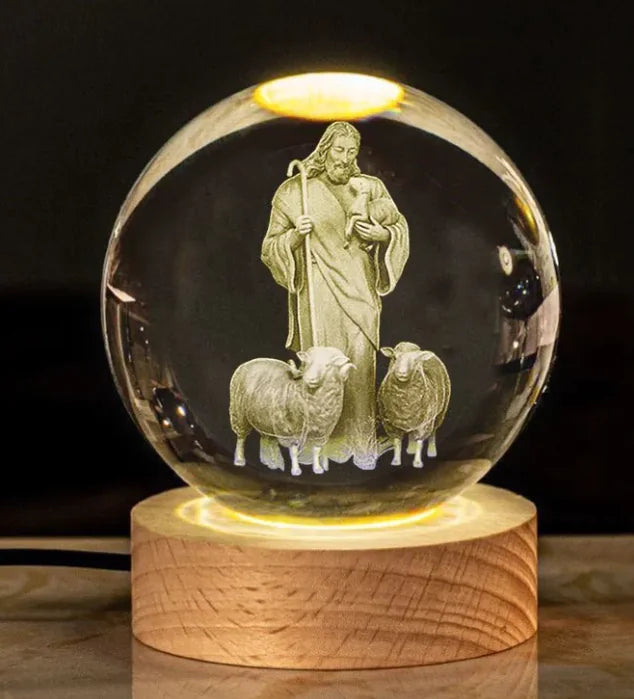 Glow Crystal Desk Ornament with wood base