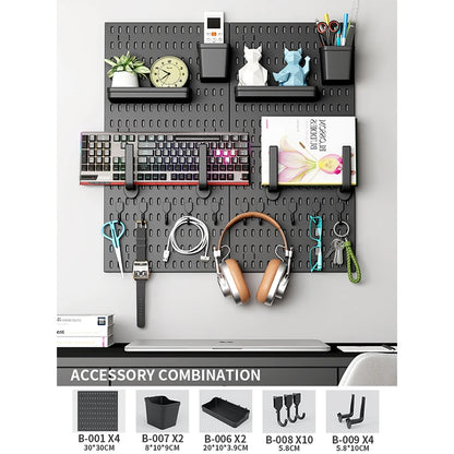 Study Room Pegboard with Shelves Tool Free Wall Grid Scratch Proof Easy to Install for Computer Desk Accessories