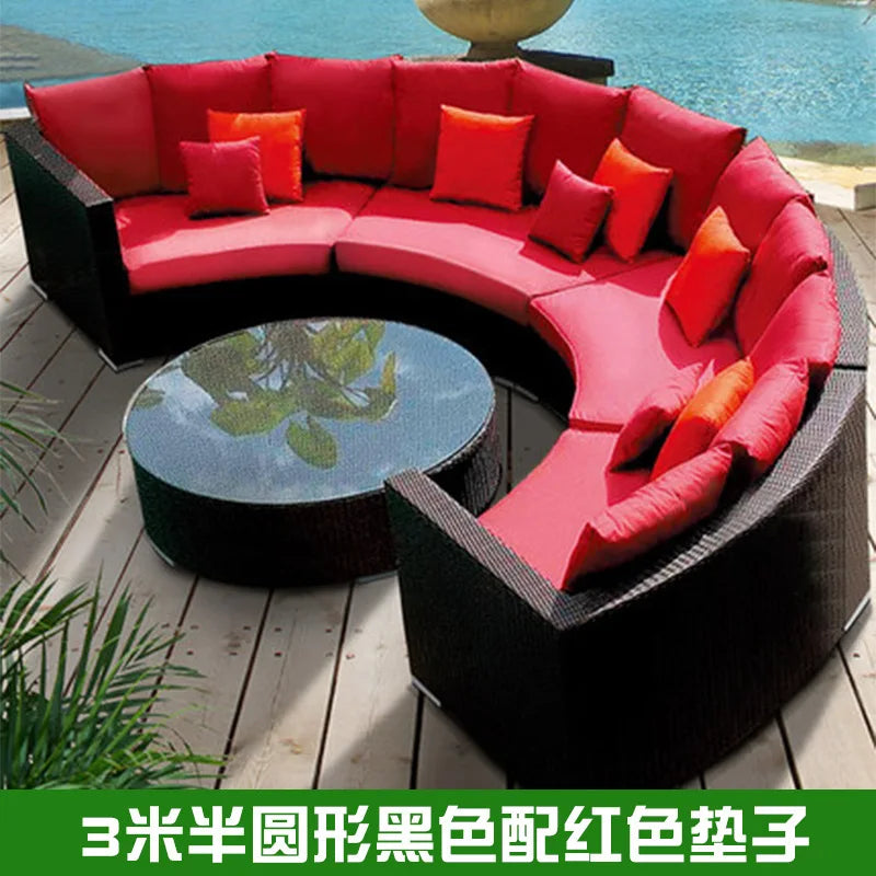 Outdoor round rattan sofa combination garden courtyard semi-circular rattan chair sofa outdoor hotel curved living room sofa
