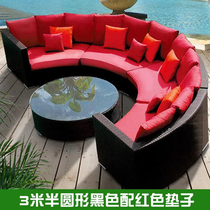 Outdoor round rattan sofa combination garden courtyard semi-circular rattan chair sofa outdoor hotel curved living room sofa