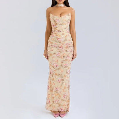 BWQ Elegant 2 Pieces Dress Set with Scarf Women Fashion Matching Sets Sexy Cropped Top and Long Dress Set Casual Dress 2026