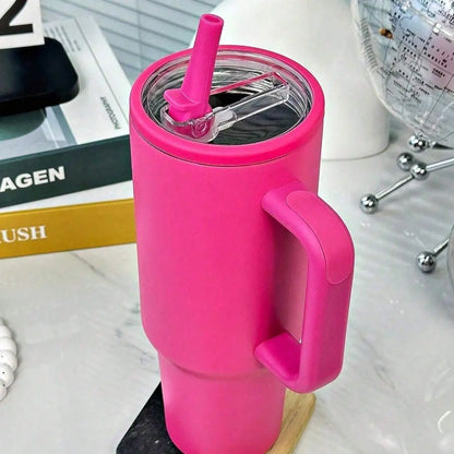 Large Capacity Car Insulated Water Bottle 40oz Leak-Proof Stainless Steel Travel Cup with Lid Straw Handle for Hot and Cold Drinks