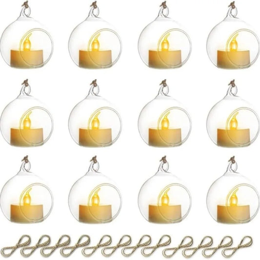 6/12 Pcs Hanging Glass Tealight Globe Candle Holder Succulents Vase Hanger for Home Wedding Party Indoor Outdoor Decor