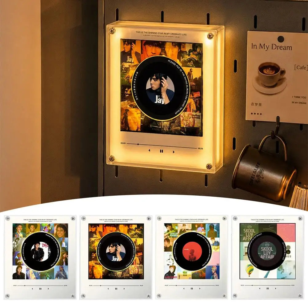 Creative Vinyl Disc Player Fridge Magnet Decor,with 9Pcs NFC Rotating Disc Cards ,NFC Sensing Retro Player With Night Light