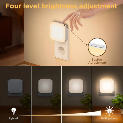 Dimmable Night Light With Auto On/Off Sensor Plug In Warm Light Energy Saving Slim Design Bedrooms, Bathroom, Stairs, Hallways