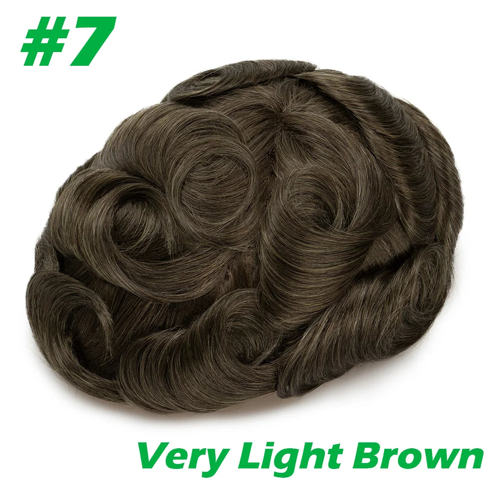0.03mm Thin Skin Men's Wig 90% 100% Density Human Hair Men Toupee Capillary Prosthesis V Loop Natural Hairline for Hair Loss