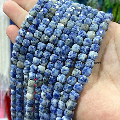Natural Stone 7-8MM Faceted Square Lapis Lazuli Loose Cube Spacer Beads for Jewelry Making Diy Earrings Bracelets Accessories