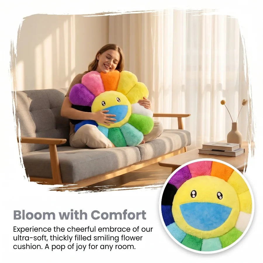 Kawaii Sunflower Stuffed Cushion Doll Flower Cute Smile Rainbow Sunflower Decorative Pillow Plush Toy Office Back Cushion Gift