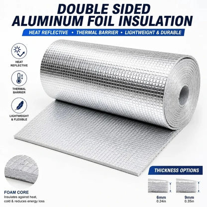 6/9mm Double Sided Aluminum Foil Foam Insulation Roll 50x200cm Heat Reflective Thermal Barrier for Car RV Roof Wall Garage Door