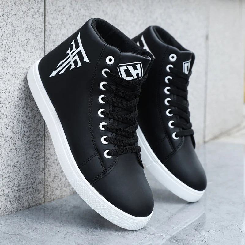1 Pair of High-Top Men's Board Shoes, Thick Soles for Wear Resistance, Anti-Slip and Easy to Wear, Available in Large Sizes, Ver