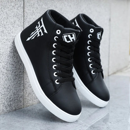 1 Pair of High-Top Men's Board Shoes, Thick Soles for Wear Resistance, Anti-Slip and Easy to Wear, Available in Large Sizes, Ver