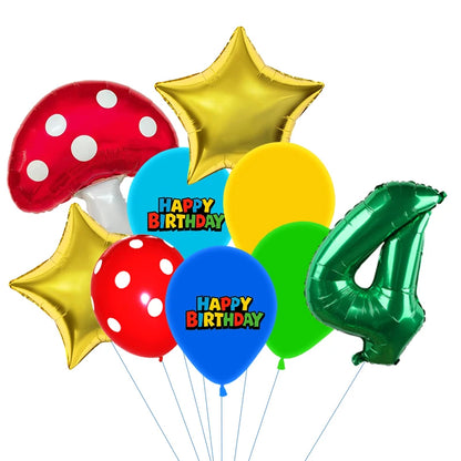 Red Blue Green Yellow Mushroom Star Balloons for Cartoon Video Game Super Bros Balloon Birthday Inspired Party Decoration