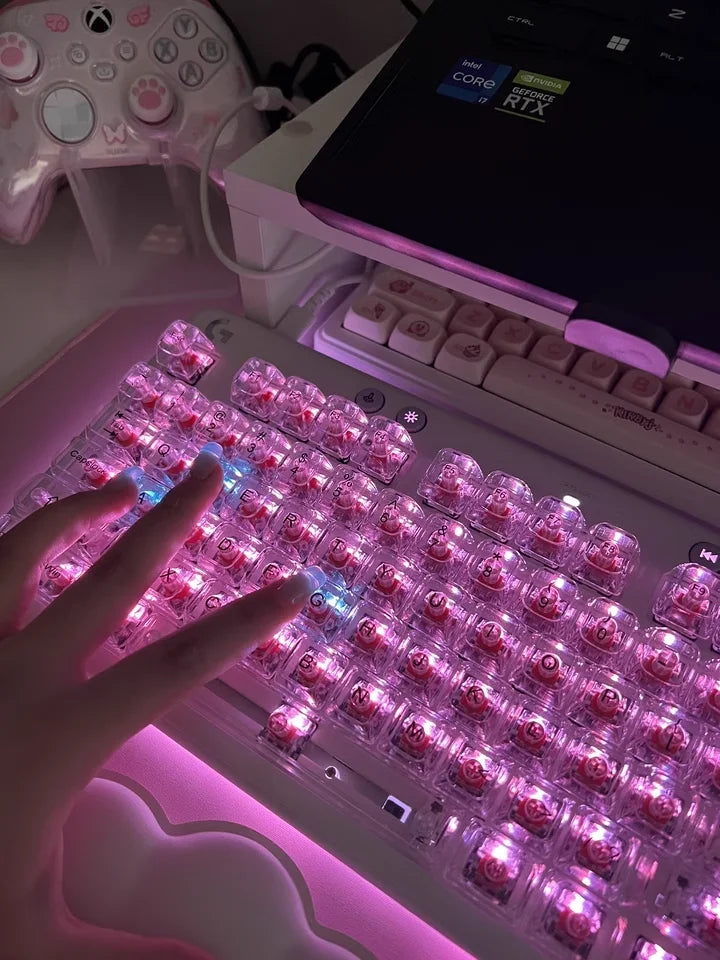 Crystal Transparent Cherry Profile Keycaps For Mechanical Gaming Keyboard ISO Enter PC Key Caps Side Carving Backlit RGB Keycap