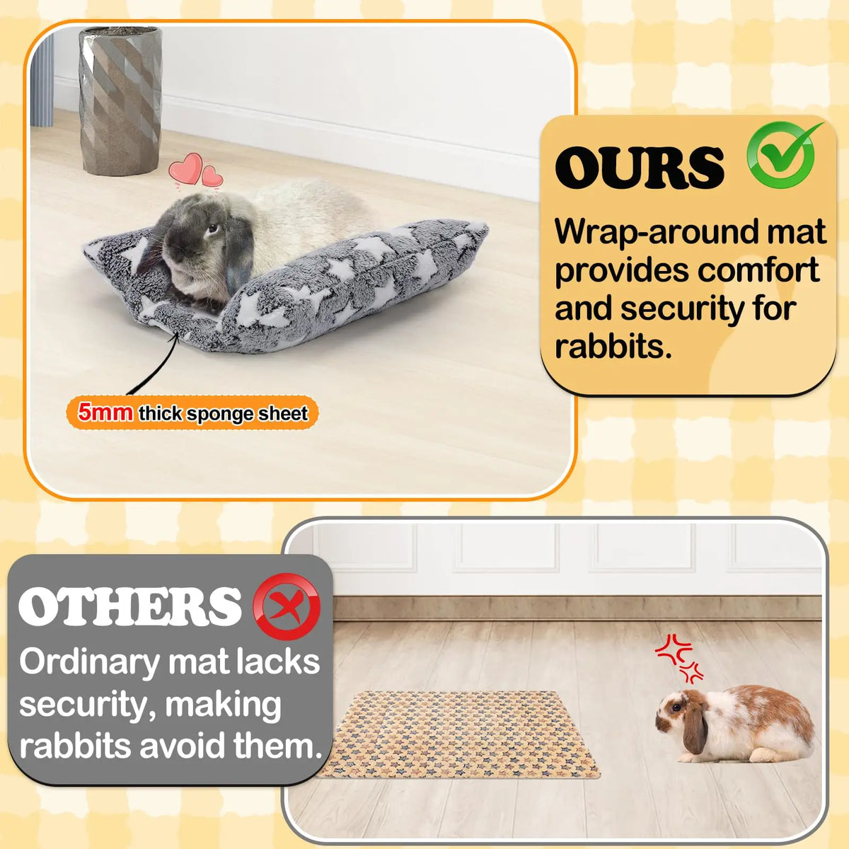 Rabbit Bed - Thick and Soft Concave-Shaped Rabbit Bed, Pillow-Style Soft Cushion, with Recliner-Style Pillow, Suitable for Indoor Rabbits in Cages, Gift for Sleeping, Gray Star Pattern