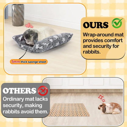 Rabbit Bed - Thick and Soft Concave-Shaped Rabbit Bed, Pillow-Style Soft Cushion, with Recliner-Style Pillow, Suitable for Indoor Rabbits in Cages, Gift for Sleeping, Gray Star Pattern