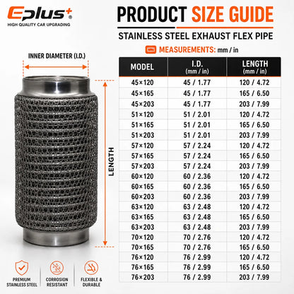 Universal Automotive Chain Link Mesh Exhaust Hose Stainless Steel Braided Flexible Bellows for Car Exhaust System Replacement