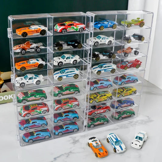 Acrylic Car Display Box 1:64 For Kids Toys Car Model Toy 8 Grid Cabinet Rack Dustproof Stackable Car Storage Boxes Transparent