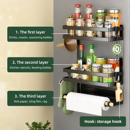 2-3Layer Magnetic Refrigerator Organizer Kitchen Storage Shelf Adhesive Towel Holder Side Mount Rack Home Kitchen Organization