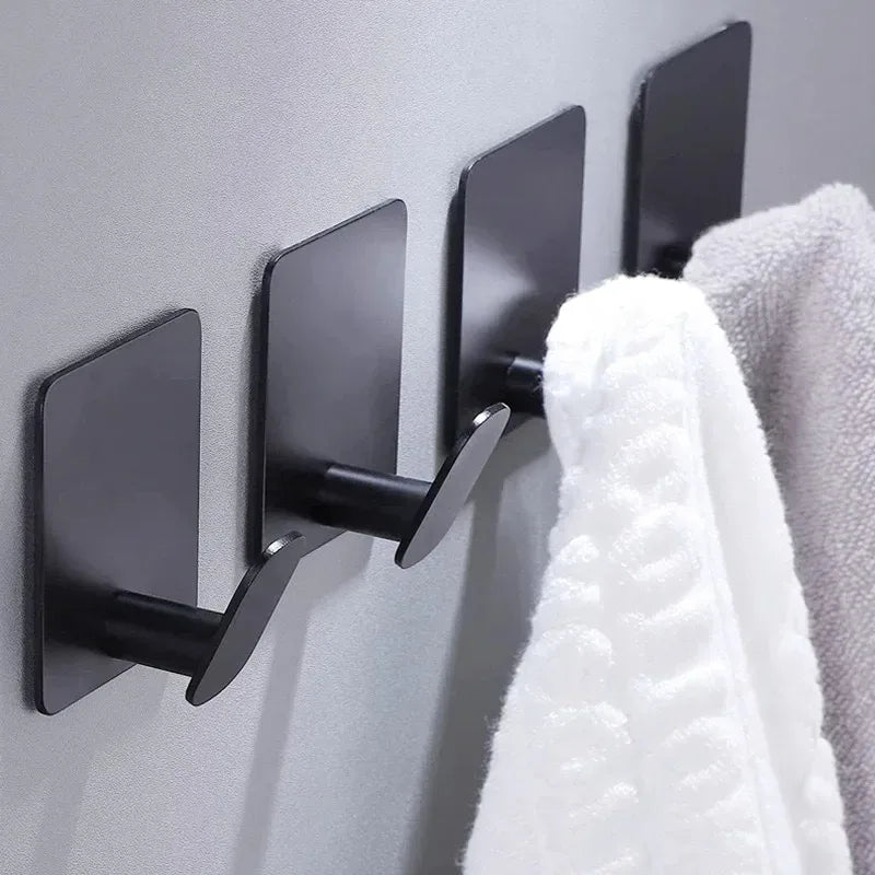 2pc/4pc Bathroom Clothes Hooks, Adhesive Wall Hooks, Stainless Steel Towel Racks, Bathroom Kitchen Hardware, Multi-Purpose Hooks