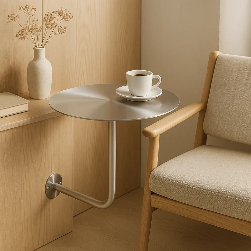 Wall Mounted Floating round Table Stainless Steel Space Saving for Small Living Room Bedroom Coffee Shop Dining Table Design