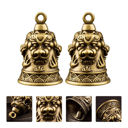 2pcs Retro Crafts Brass Bell Ornaments Lion Head Pendants for Keychain