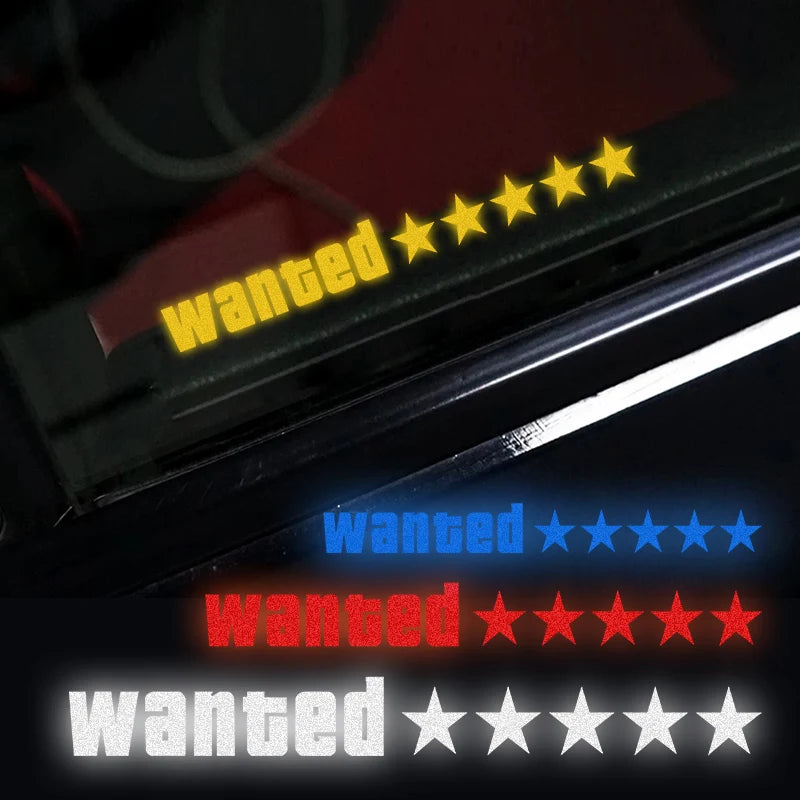 1PC Reflective Wanted Car Sticker Waterproof for Auto Windshield Side Door Window DIY Vehicle Decoration Universal Vinyl Decals