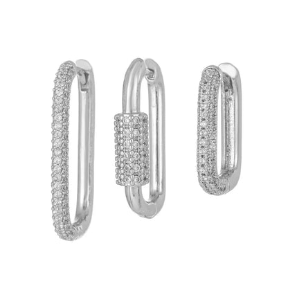 14K Gold-Plated Rectangular Zircon Earrings for Women Fashion High-Quality Geometric Three-Piece Earring Set Jewelry Accessories