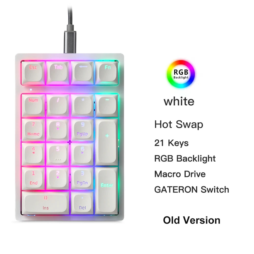 K24Pro 21Keys Number Pad Mechanical Numeric Keypad Hot-Swap Wired Motospeed Numpad Gaming Mini Keyboard Programming Keypads