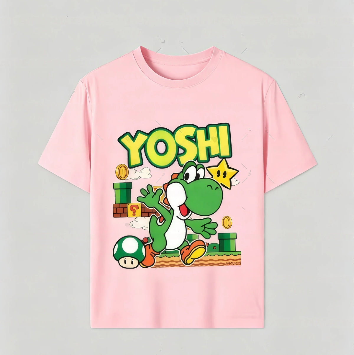 Boys Girls Family Kids T-shirt Tops Summer Cartoon Yoshi Men's Women's Short Sleeve T-shirt Tops Suitable For Adults And Kids