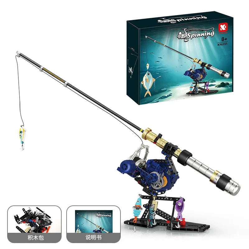 Fishing Rod Brick Simulated Gear Reel Fishing Rod Model Building Blocks Creative DIY Simulated Fishing Game Educational Toy Gift