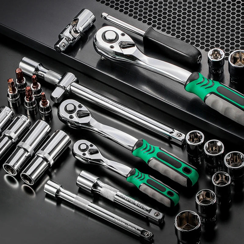 53 PCS Set of 1/4 Inch Socket Ratchet Wrench Set, Socket Drill Bit Extension Rod Automotive Repair with Case Car Repair Househol