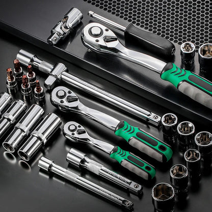 53 PCS Set of 1/4 Inch Socket Ratchet Wrench Set, Socket Drill Bit Extension Rod Automotive Repair with Case Car Repair Househol