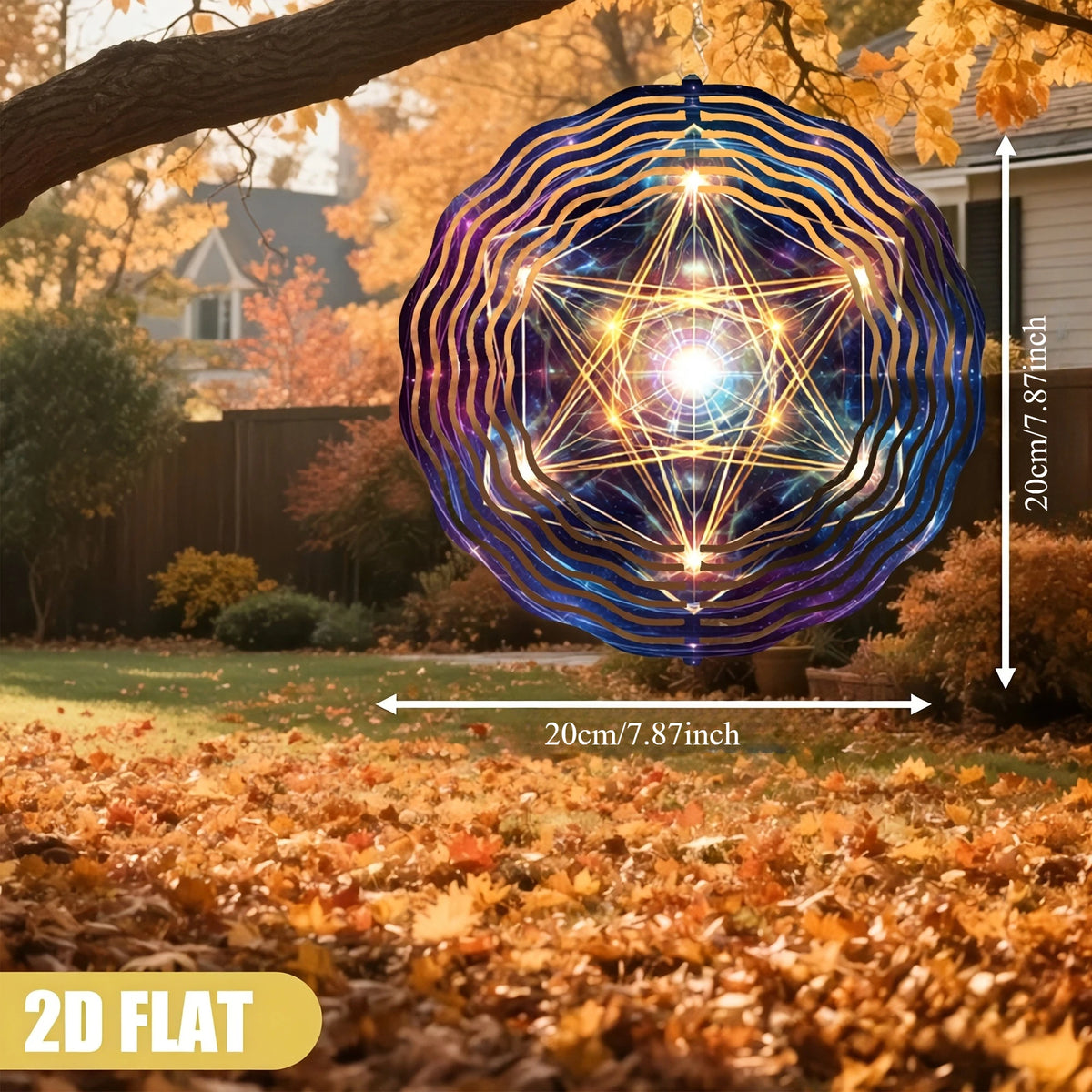 1pc Sacred Geometry Metal Wind Chime with Flower of Life & Merkaba - Iron Hanging Outdoor/ Wind- Chime, 360° Rotating Hook