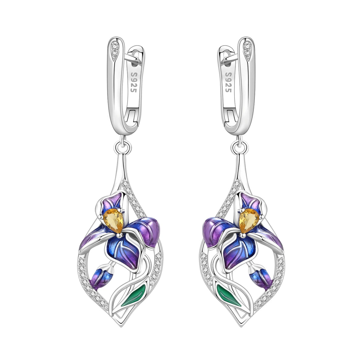 Orstarry Original 925 Sterling Silver Blue Iris Flower Earrings Women Hoop Earring Anniversary Jewelry Trendy Gifts