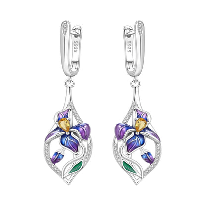 Orstarry Original 925 Sterling Silver Blue Iris Flower Earrings Women Hoop Earring Anniversary Jewelry Trendy Gifts