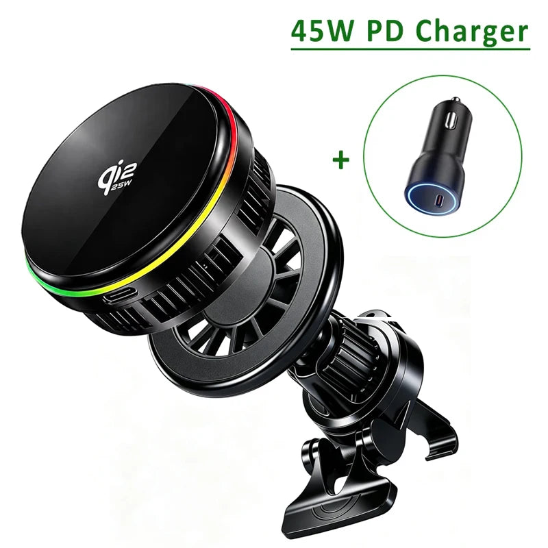 QI2 Ice Cooling Tempered Glass RGB Magnetic Wireless Car Charger Fast Charging Radiator For Magsafe iPhone 12-16 Phone Holder