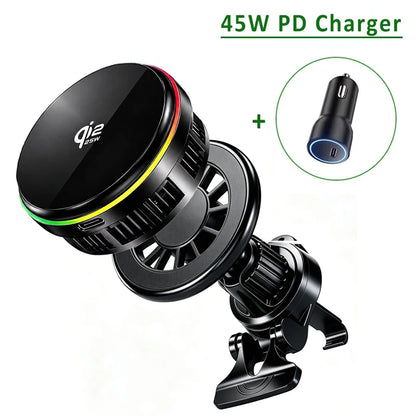 QI2 Ice Cooling Tempered Glass RGB Magnetic Wireless Car Charger Fast Charging Radiator For Magsafe iPhone 12-16 Phone Holder